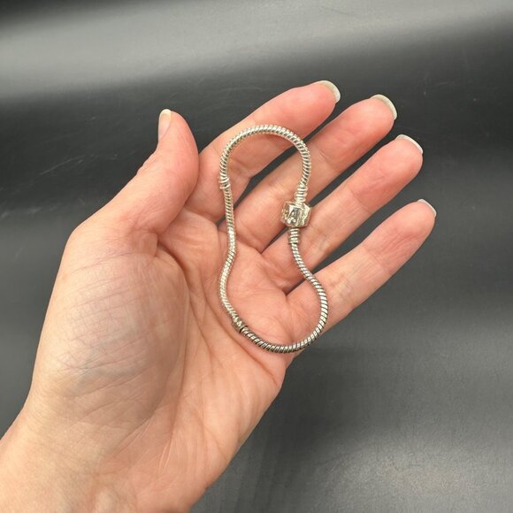 Pandora Snake Chain Bracelet Silver Tone Classic Design For Charms Beads 7 Inch - Picture 8 of 9